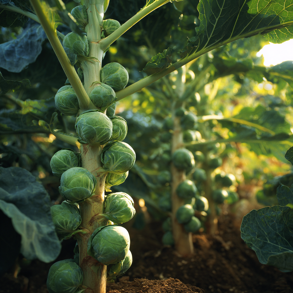 Long Island Improved Brussels Sprout plant growing in a garden